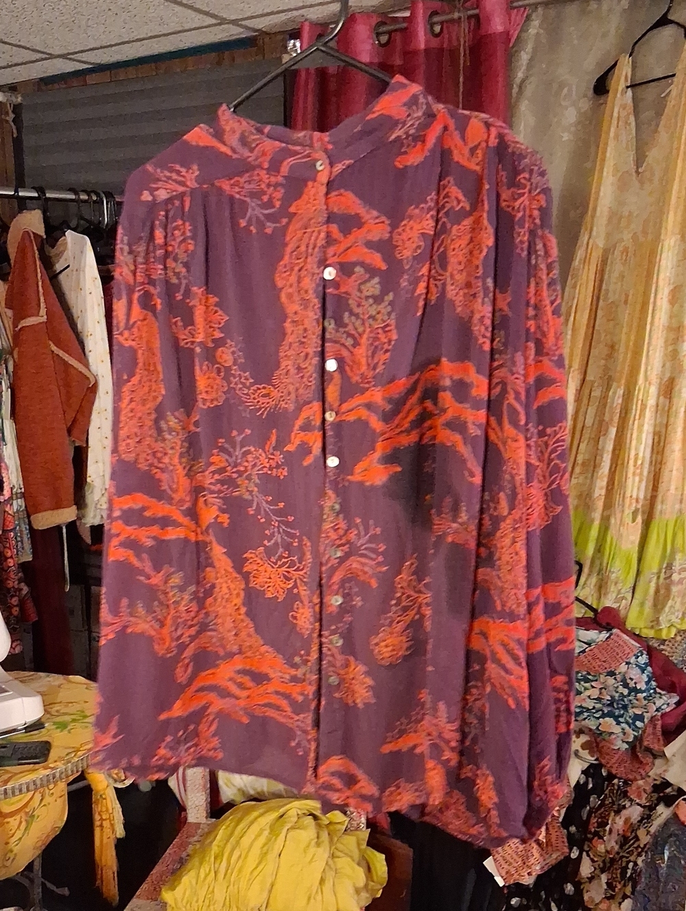 Free People Purple Blouse with Orange Print